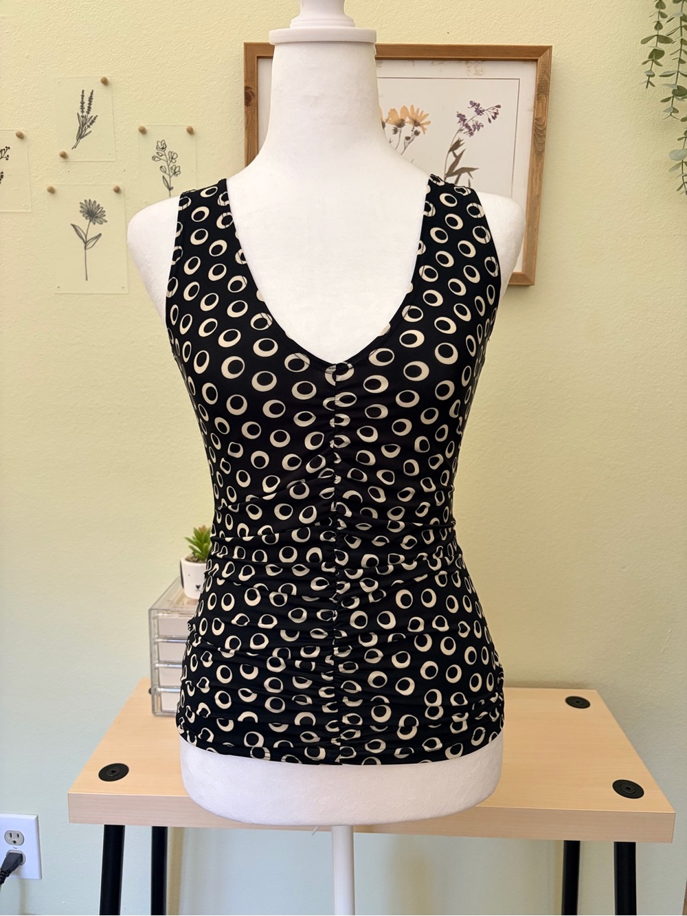 Wet Seal Y2K Polka Dot Ruched Tank Top Size S